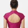 Pink Raw Silk Sweetheart Neck Blouse with Keyhole Back