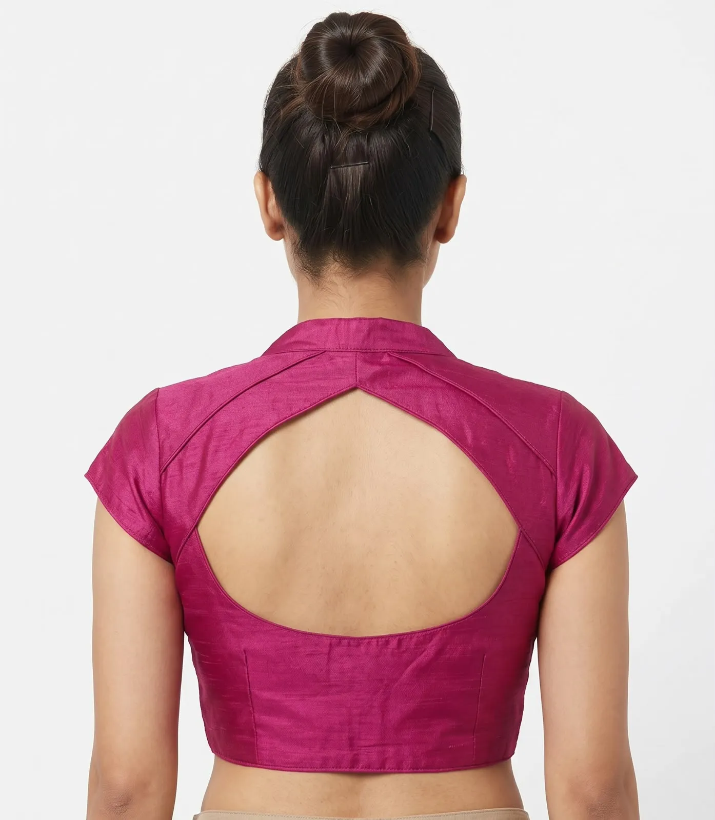 Pink Raw Silk Sweetheart Neck Blouse with Keyhole Back