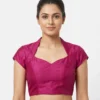 Pink Raw Silk Sweetheart Neck Blouse with Keyhole Back - Image 2