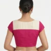 Pleated Boat Neck Raw Silk Readymade Saree Blouse with Cap Sleeves | Designer Dual-Tone Padded Choli with Back Potli Buttons - Image 3