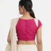 Pleated Boat Neck Raw Silk Readymade Saree Blouse with Cap Sleeves | Designer Dual-Tone Padded Choli with Back Potli Buttons - Image 4