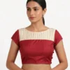 Pleated Boat Neck Raw Silk Readymade Saree Blouse with Cap Sleeves | Designer Dual-Tone Padded Choli with Back Potli Buttons - Image 6
