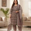 Plus Size Pure Cotton Kurta Pant with Dupatta Set (3XL to 6XL) | Women's Printed 3-Piece Daily & Office Wear Suit Set - Image 11