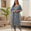 Plus Size Pure Cotton Kurta Pant with Dupatta Set (3XL to 6XL) | Women's Printed 3-Piece Daily & Office Wear Suit Set - Image 9