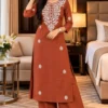 Plus Size (XL-5XL) Pure Vatican Cotton White Floral Chikankari Long Kurti with Flared Palazzo Pant & Lining - Image 2