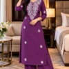 Plus Size (XL-5XL) Pure Vatican Cotton White Floral Chikankari Long Kurti with Flared Palazzo Pant & Lining - Image 8