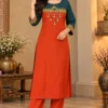 Premium Dabu Cotton Straight Kurti with Pant Set | Real Mirror & Thread Embroidery Neck Work (M–4XL) - Image 2