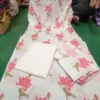Pure 60/60 Cotton Floral Kurta Pant Set with Mulmul Dupatta | Handwork Lotus Print 3-Piece Suit (M–3XL) - Image 6