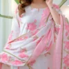 Pure 60/60 Cotton Floral Kurta Pant Set with Mulmul Dupatta | Handwork Lotus Print 3-Piece Suit (M–3XL) - Image 8