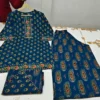 Pure 60/60 Cotton Printed Short Kurti with Flared Palazzo & Malmal Dupatta Set | Handwork Festive 3-Piece Sharara Suit (M–3XL)