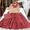 Pure 60s Cotton Jaipuri Print Kurti with Flared Skirt and Mulmul Dupatta Set – Handwork Gopi Dress