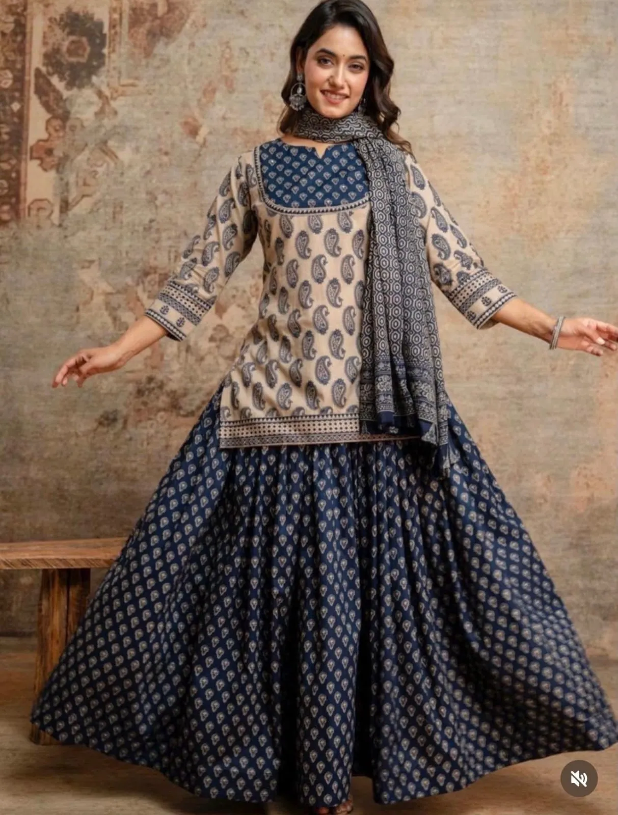 Pure 60s Cotton Jaipuri Print Kurti with Flared Skirt and Mulmul Dupatta Set – Handwork Gopi Dress - Image 11