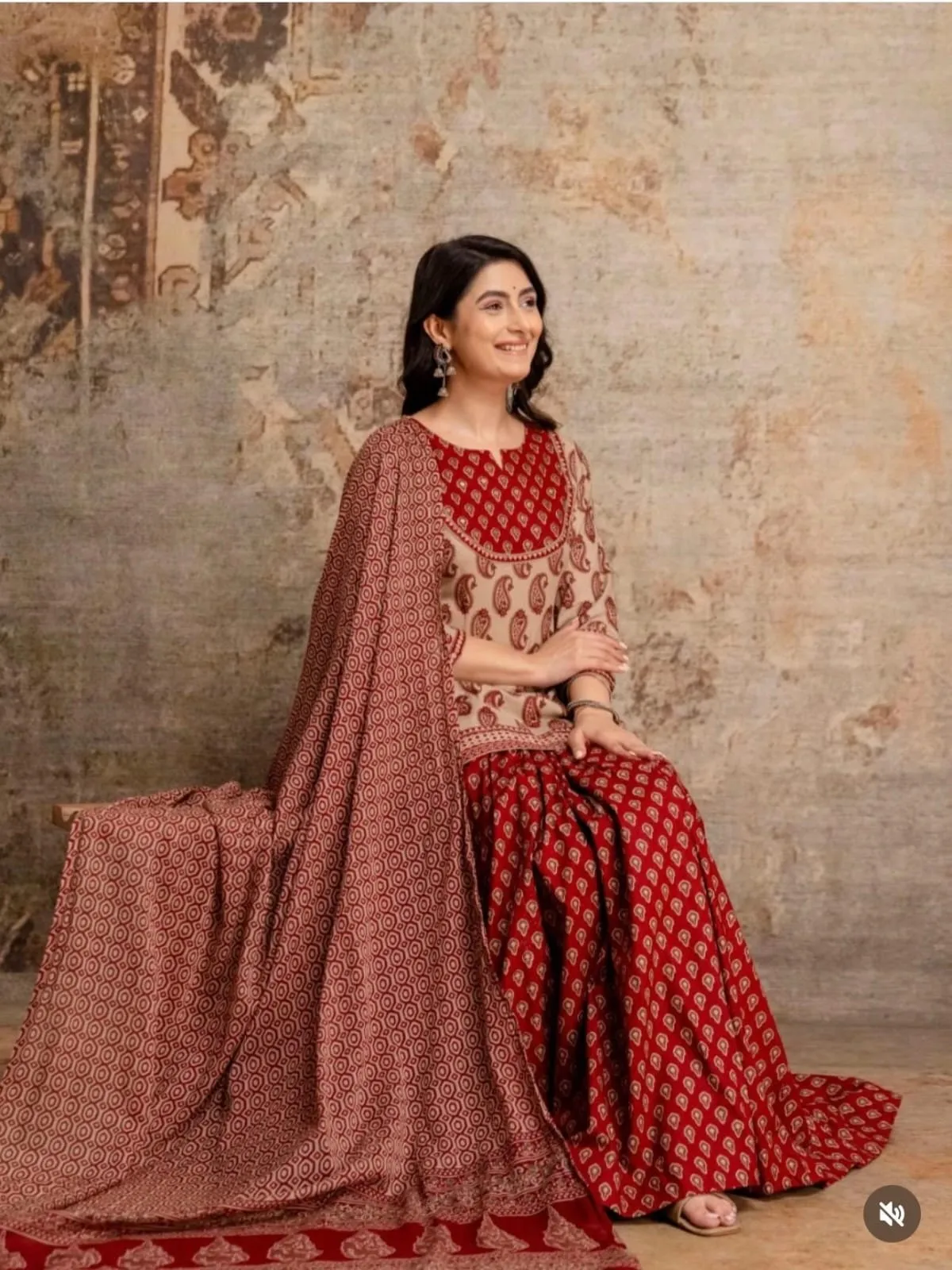 Pure 60s Cotton Jaipuri Print Kurti with Flared Skirt and Mulmul Dupatta Set – Handwork Gopi Dress - Image 3