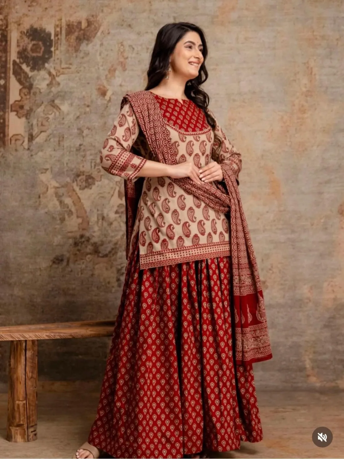 Pure 60s Cotton Jaipuri Print Kurti with Flared Skirt and Mulmul Dupatta Set – Handwork Gopi Dress - Image 6