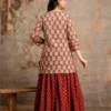 Pure 60s Cotton Jaipuri Print Kurti with Flared Skirt and Mulmul Dupatta Set – Handwork Gopi Dress - Image 7