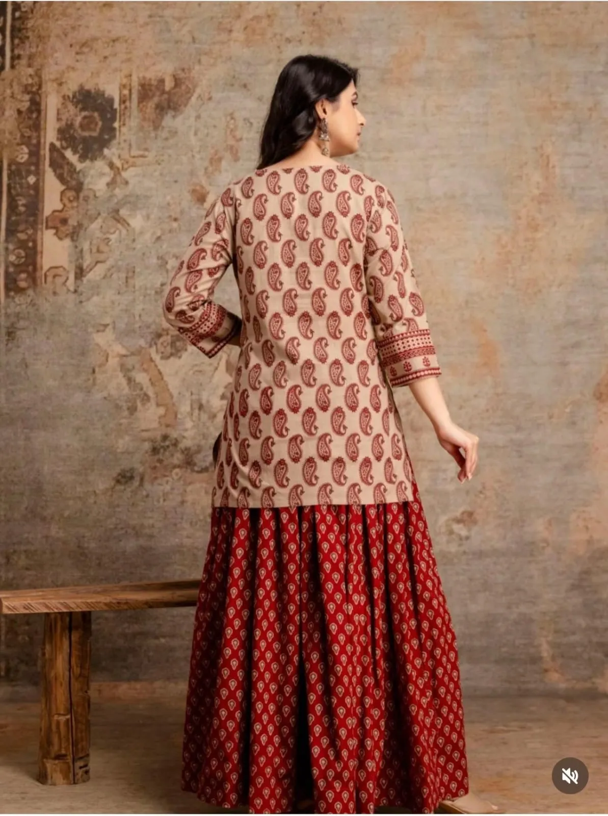 Pure 60s Cotton Jaipuri Print Kurti with Flared Skirt and Mulmul Dupatta Set – Handwork Gopi Dress - Image 7