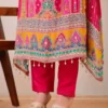 Pure Chinon Bandhani Kurti Palazzo Dupatta Set - Image 2