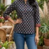 Pure Cotton 60/60 Ajrakh Hand Block Print Short Kurti – Mandarin Collar Casual Tunic Top for Women (Sizes M to 3XL) - Image 5