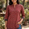 Pure Cotton 60/60 Ajrakh Hand Block Print Short Kurti – Mandarin Collar Casual Tunic Top for Women (Sizes M to 3XL) - Image 6