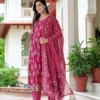 Pure Cotton 60/60 Angrakha Anarkali Kurta Set with Palazzo & Dupatta | Sequin Adda Work Floral 3-Piece Suit (M–XXL) - Image 2