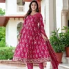 Pure Cotton 60/60 Angrakha Anarkali Kurta Set with Palazzo & Dupatta | Sequin Adda Work Floral 3-Piece Suit (M–XXL) - Image 3