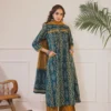 Pure Cotton 60/60 Ikat Print A-Line Kurti Pant Set with Both Side Pockets & Adda Work Detailing (3-Piece Suit)