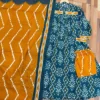 Pure Cotton 60/60 Ikat Print A-Line Kurti Pant Set with Both Side Pockets & Adda Work Detailing (3-Piece Suit) - Image 11