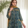Pure Cotton 60/60 Ikat Print A-Line Kurti Pant Set with Both Side Pockets & Adda Work Detailing (3-Piece Suit) - Image 2