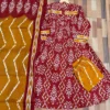 Pure Cotton 60/60 Ikat Print A-Line Kurti Pant Set with Both Side Pockets & Adda Work Detailing (3-Piece Suit) - Image 3