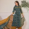 Pure Cotton 60/60 Ikat Print A-Line Kurti Pant Set with Both Side Pockets & Adda Work Detailing (3-Piece Suit) - Image 4