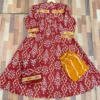 Pure Cotton 60/60 Ikat Print A-Line Kurti Pant Set with Both Side Pockets & Adda Work Detailing (3-Piece Suit) - Image 7