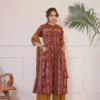 Pure Cotton 60/60 Ikat Print A-Line Kurti Pant Set with Both Side Pockets & Adda Work Detailing (3-Piece Suit) - Image 9