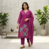 Pure Cotton 60/60 Pintuck A-Line Kurti Pant Set with Heavy Floral Thread Embroidery & Dupatta (3-Piece Festive Suit) - Image 5