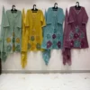 Pure Cotton 60/60 Pintuck A-Line Kurti Pant Set with Heavy Floral Thread Embroidery & Dupatta (3-Piece Festive Suit) - Image 8