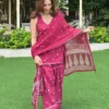 Pure Cotton 6060 Sleeveless Short Kurti Pant Set with Malmal Dupatta | Bandhani Print Lace Work Festive 3-Piece Suit - Image 14