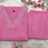Pure Cotton 6060 V-Neck Kurti Pant Set with Embroidery Work | Elegant Office & Daily Wear 2-Piece Suit - Image 14