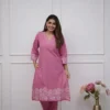 Pure Cotton 6060 V-Neck Kurti Pant Set with Embroidery Work | Elegant Office & Daily Wear 2-Piece Suit - Image 15