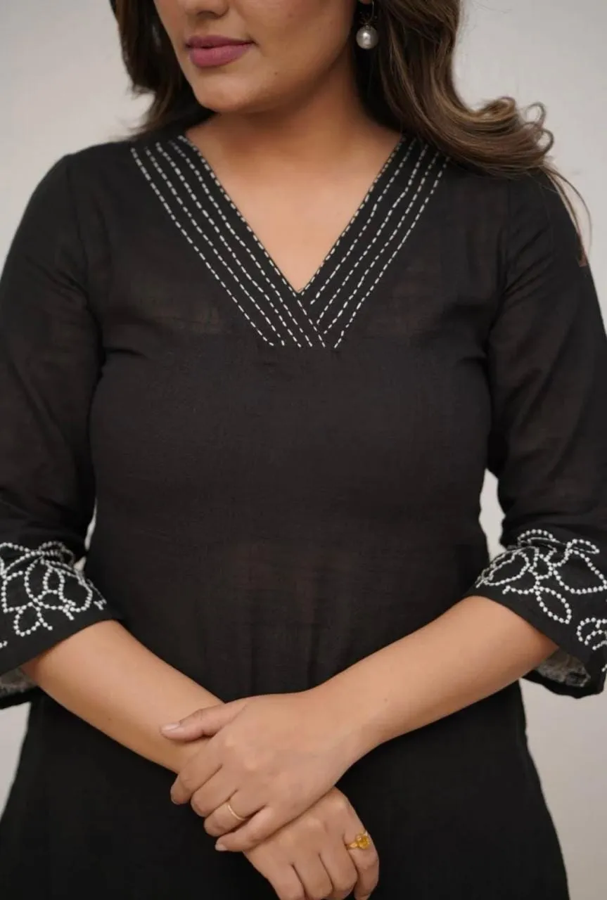 Pure Cotton 6060 V-Neck Kurti Pant Set with Embroidery Work | Elegant Office & Daily Wear 2-Piece Suit - Image 19
