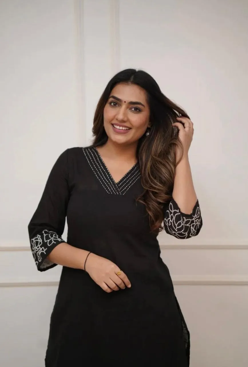 Pure Cotton 6060 V-Neck Kurti Pant Set with Embroidery Work | Elegant Office & Daily Wear 2-Piece Suit - Image 21