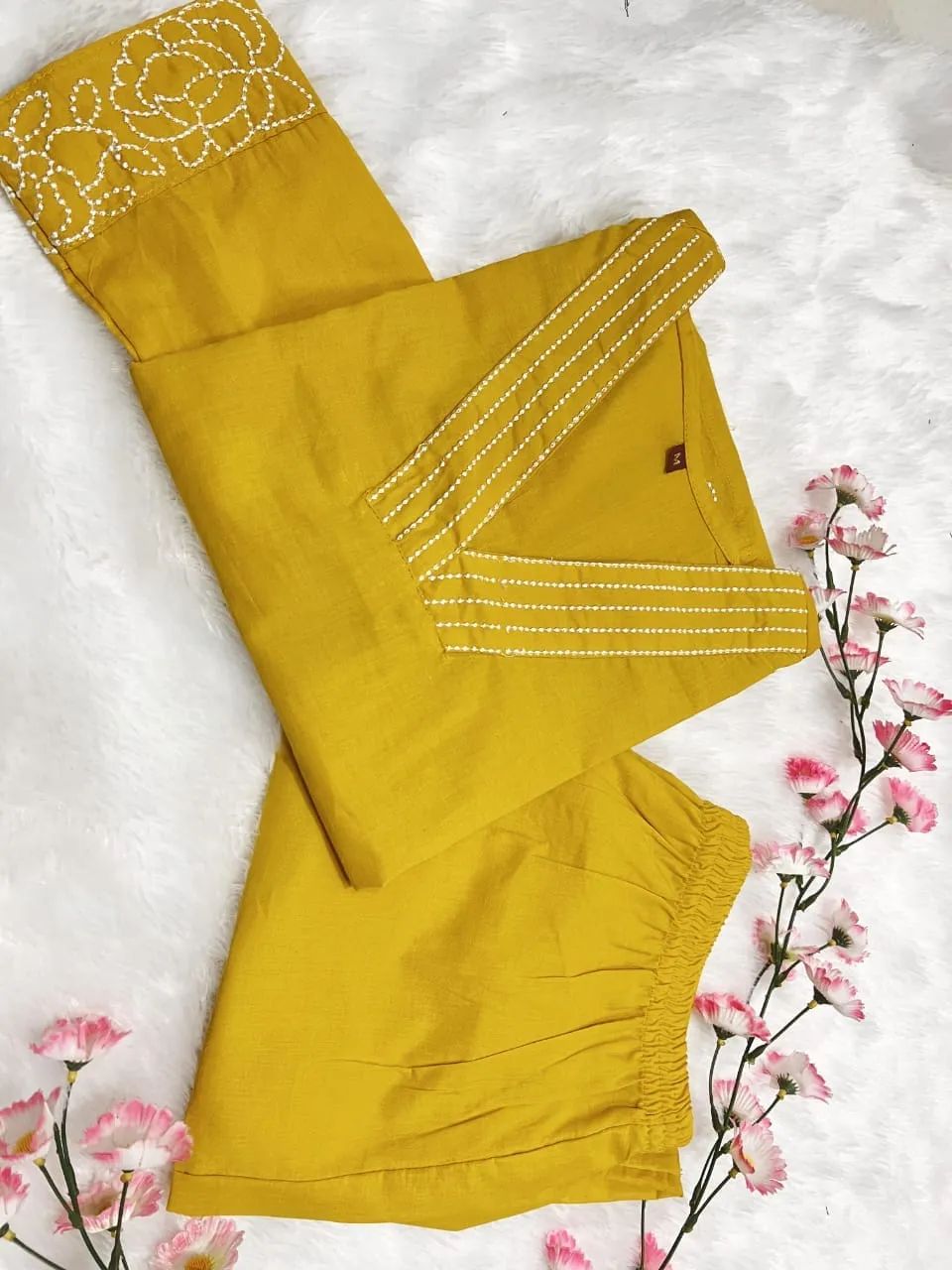 Pure Cotton 6060 V-Neck Kurti Pant Set with Embroidery Work | Elegant Office & Daily Wear 2-Piece Suit - Image 23