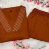 Pure Cotton 6060 V-Neck Kurti Pant Set with Embroidery Work | Elegant Office & Daily Wear 2-Piece Suit - Image 5