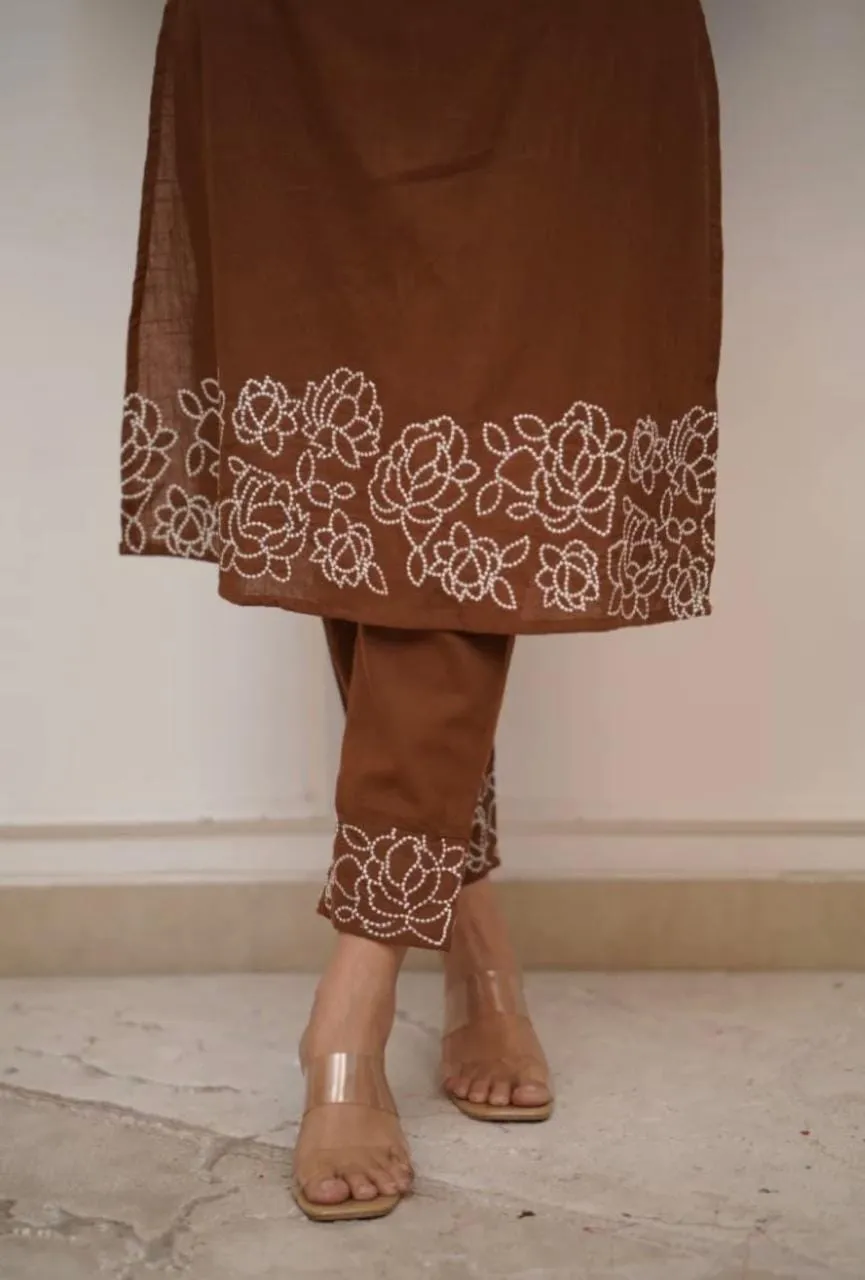 Pure Cotton 6060 V-Neck Kurti Pant Set with Embroidery Work | Elegant Office & Daily Wear 2-Piece Suit - Image 7