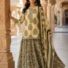 Pure Cotton 60x60 Gopi Dress Set | Floral Block Print Short Kurti with Heavy Flared Skirt & Mal Dupatta (M–XXL)
