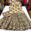 Pure Cotton 60x60 Gopi Dress Set | Floral Block Print Short Kurti with Heavy Flared Skirt & Mal Dupatta (M–XXL) - Image 2