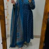 Pure Cotton Ajrakh Print Anarkali Kurti Pant Set with Sequin Yoke Work & Tasseled Dupatta (3-Piece Suit)