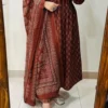 Pure Cotton Ajrakh Print Anarkali Kurti Pant Set with Sequin Yoke Work & Tasseled Dupatta (3-Piece Suit) - Image 10