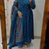 Pure Cotton Ajrakh Print Anarkali Kurti Pant Set with Sequin Yoke Work & Tasseled Dupatta (3-Piece Suit) - Image 19