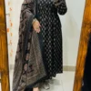 Pure Cotton Ajrakh Print Anarkali Kurti Pant Set with Sequin Yoke Work & Tasseled Dupatta (3-Piece Suit) - Image 3