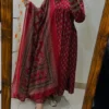 Pure Cotton Ajrakh Print Anarkali Kurti Pant Set with Sequin Yoke Work & Tasseled Dupatta (3-Piece Suit) - Image 8