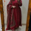 Pure Cotton Ajrakh Print Anarkali Kurti Pant Set with Sequin Yoke Work & Tasseled Dupatta (3-Piece Suit) - Image 9